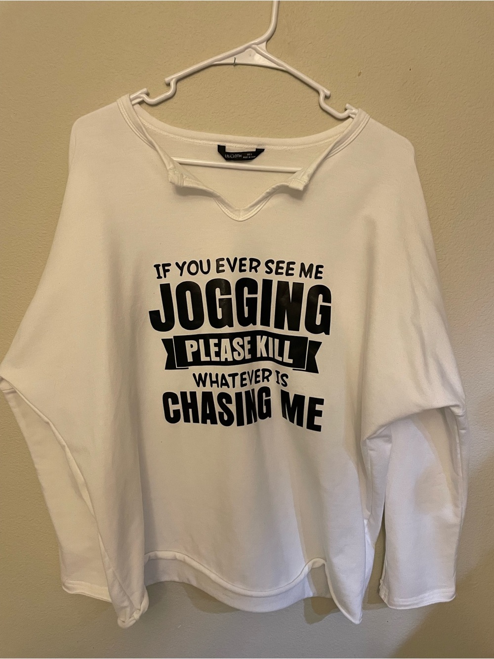 Lilicloth White Graphic Crewneck Sweatshirt - Jogging Quote